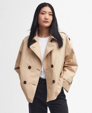 Barbour Annie Showerproof Cropped Trench Women's Jackets Beige | Australia_BAR35997