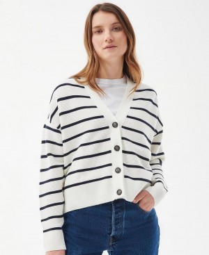 Barbour Barbour Mariner Cardigan Women's knitwear Black Stripes | Australia_BAR29352