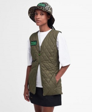 Barbour Barbour x GANNI Reversible Betty Liner Women's Jackets Green | Australia_BAR72247