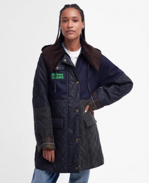Barbour Barbour x GANNI Short Burghley Quilted Wax Women's Jackets Navy | Australia_BAR47881