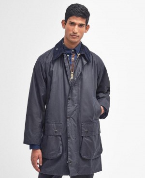 Barbour Border® Waxed Men's Jackets Navy | Australia_BAR25322