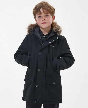Barbour Boys' Ripley Showerproof Parka Jacket Kids' Clothing Black | Australia_BAR72350
