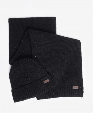 Barbour Carlton Fleck Beanie & Gift Set Men's Scarves Black | Australia_BAR75215