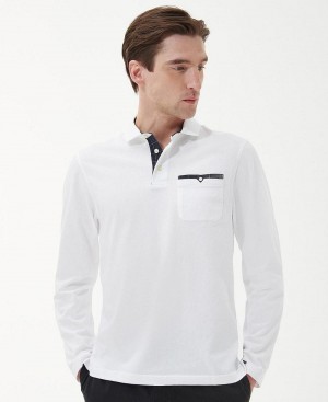 Barbour Corpatch Long Sleeve Polo Shirt Men's Tops White | Australia_BAR28359