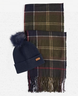 Barbour Dover Beanie & Hailes Gift Set Women's Scarves Blue | Australia_BAR30650