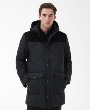 Barbour Elmwood Quilted Parka Men's Jackets Black | Australia_BAR63757