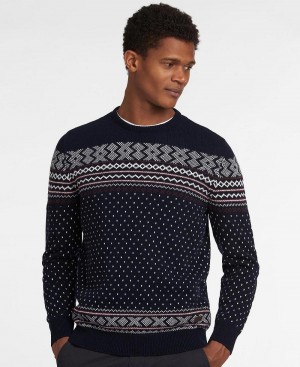 Barbour Essential Fairisle Sweatshirt Men's knitwear Navy | Australia_BAR62099