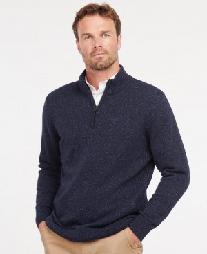 Barbour Essential Tisbury Half Zip Sweatshirt Men's knitwear Navy | Australia_BAR26827