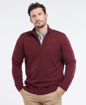 Barbour Essential Tisbury Half Zip Sweatshirt Men's knitwear Red | Australia_BAR12208