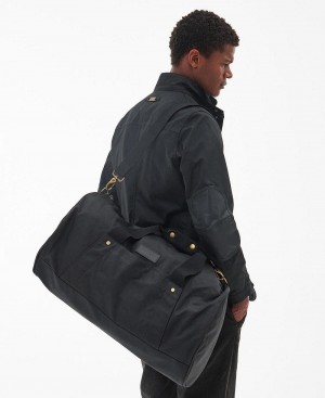Barbour Explorer Wax Duffle Bag Men's Bag Black | Australia_BAR59141