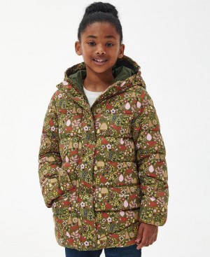 Barbour Girls' Bracken Printed Quilted Jacket Kids' Clothing Green | Australia_BAR49105