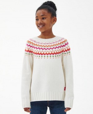 Barbour Girls' Harper Knitted Jumper Kids' Clothing White | Australia_BAR96855