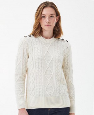 Barbour Greyling Crew Neck Jumper Women's knitwear White | Australia_BAR64157