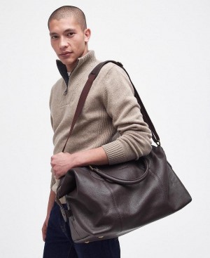Barbour Leather Medium Travel Explorer Bag Men's Bag Brown | Australia_BAR97601
