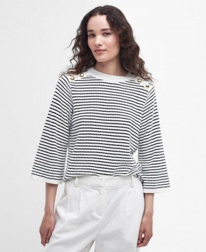 Barbour Macy Striped Jumper Women's knitwear Black Stripes | Australia_BAR36694