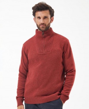 Barbour Nelson Essential Half Zip Sweatshirt Men's knitwear Red | Australia_BAR34681
