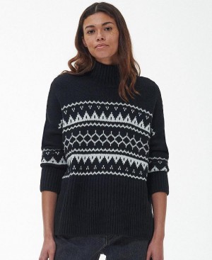 Barbour Pine Jumper Women's knitwear Deep Green Black | Australia_BAR15142