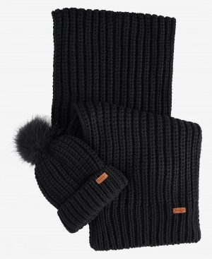 Barbour Saltburn Beanie & Gift Set Women's Scarves Black | Australia_BAR84250