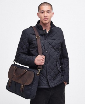 Barbour Wax Leather Briefcase Men's Bag Navy | Australia_BAR68706
