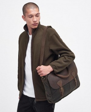 Barbour Wax Leather Briefcase Men's Bag Olive | Australia_BAR17122